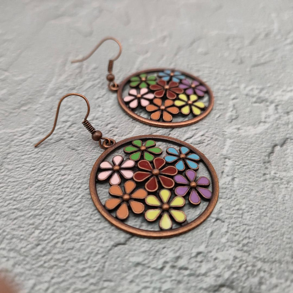 Oversized Antique Bronze Flower Earrings, Hippy Earrings, Summer Festival Jewellery for her.