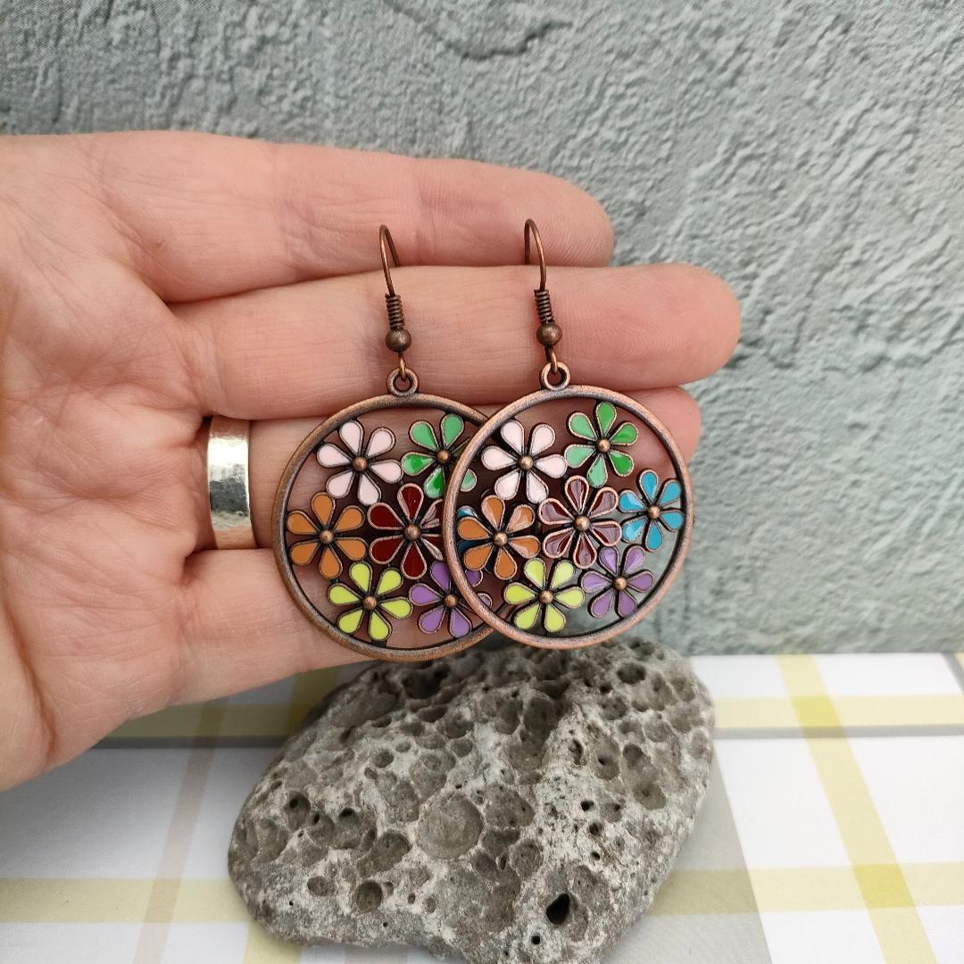 Oversized Antique Bronze Flower Earrings, Hippy Earrings, Summer Festival Jewellery for