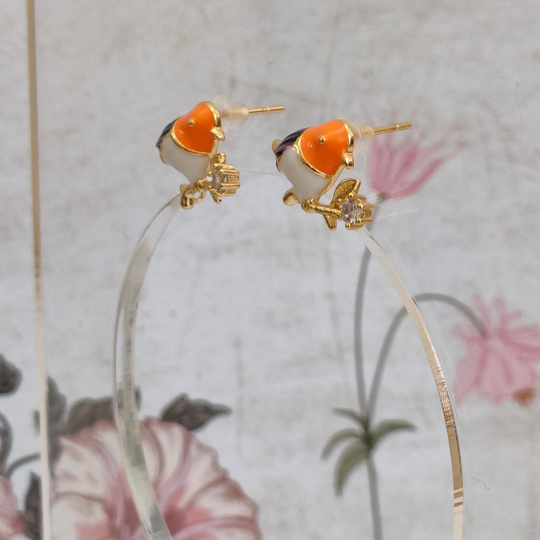 Cute Bird Studs with Cubic Zirconia Stud Earring Findings, Enamel and 925 Sterling Silver Pins