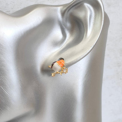 Cute Bird Studs with Cubic Zirconia Stud Earring Findings, Enamel and 925 Sterling Silver Pins