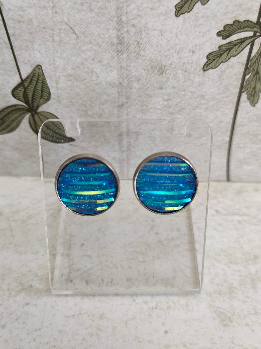 Blue Glitter Mermaid Stud, Cute Stud, Mermaid scale stud, Small Blue Stud earring, Blue Sparkly Studs(12 mm)