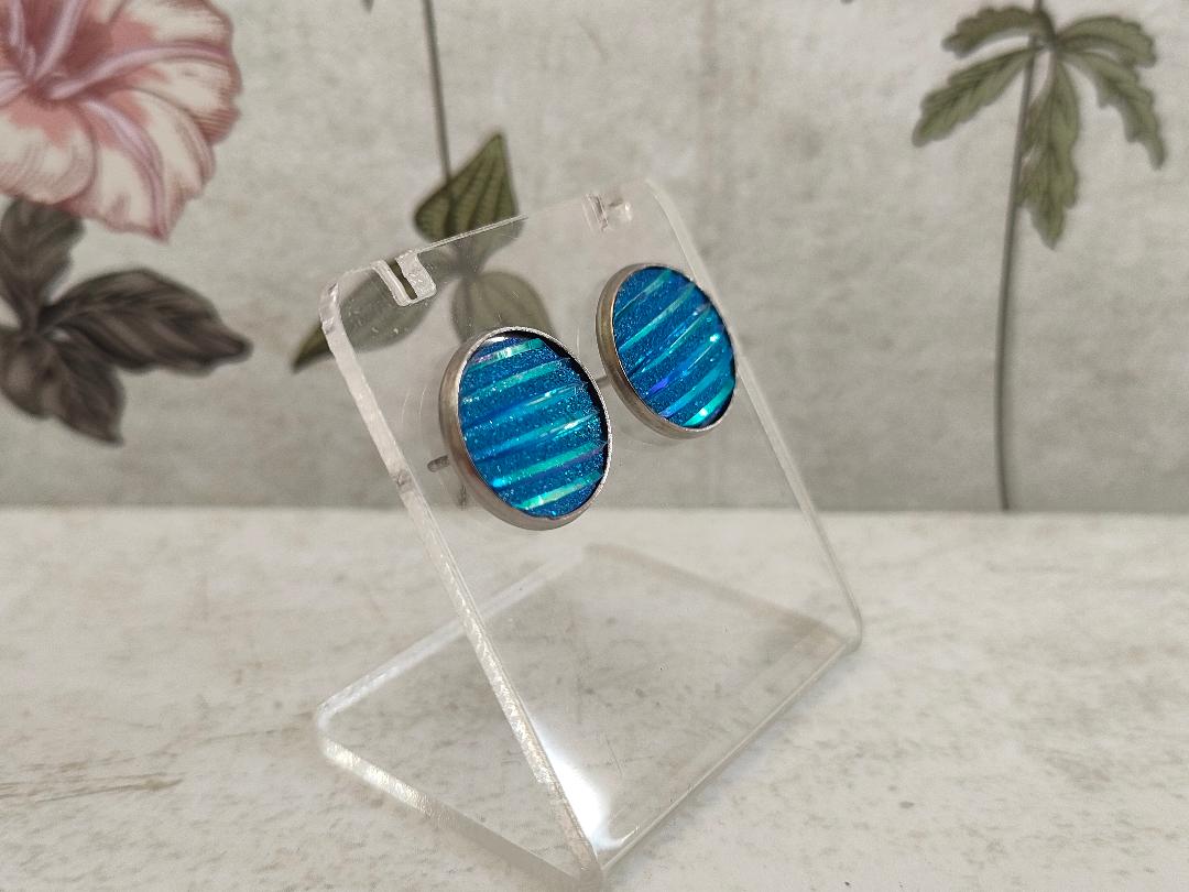 Blue Glitter Mermaid Stud, Cute Stud, Mermaid scale stud, Small Blue Stud earring, Blue Sparkly Studs(12 mm)