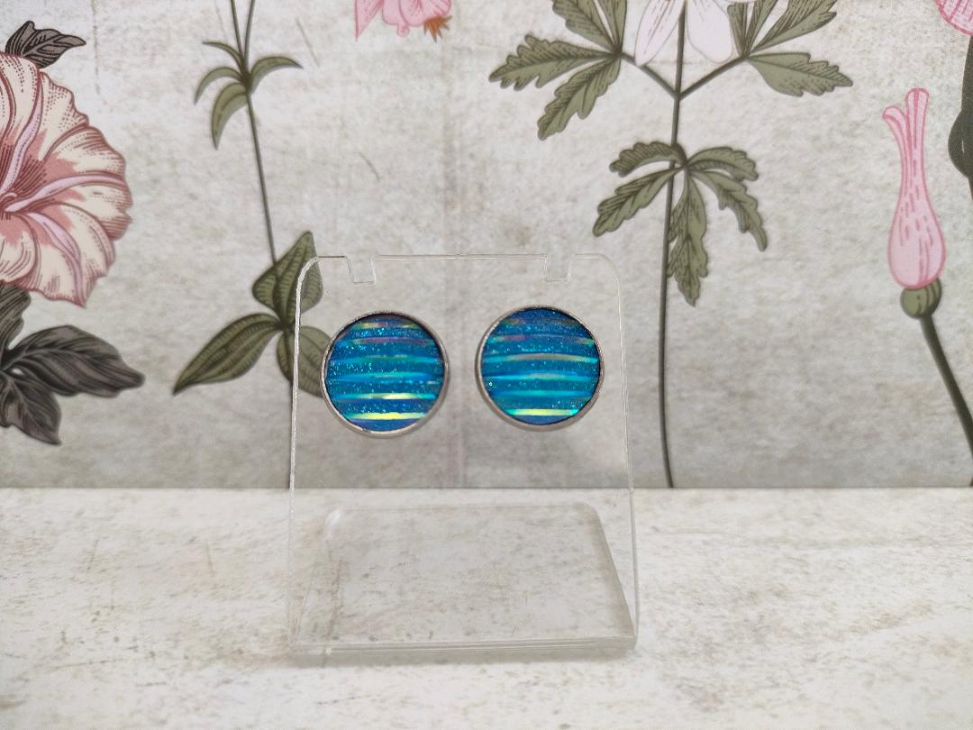 Blue Glitter Mermaid Stud, Cute Stud, Mermaid scale stud, Small Blue Stud earring, Blue Sparkly Studs(12 mm)