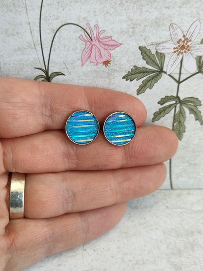 Blue Glitter Mermaid Stud, Cute Stud, Mermaid scale stud, Small Blue Stud earring, Blue Sparkly Studs(12 mm)