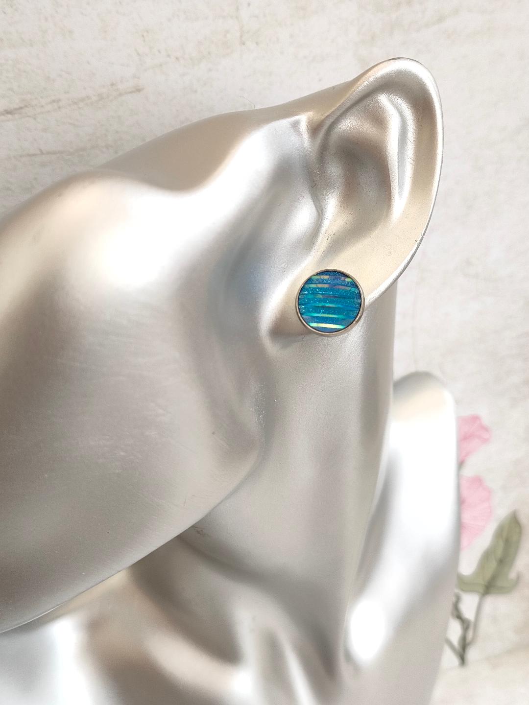 Blue Glitter Mermaid Stud, Cute Stud, Mermaid scale stud, Small Blue Stud earring, Blue Sparkly Studs(12 mm)