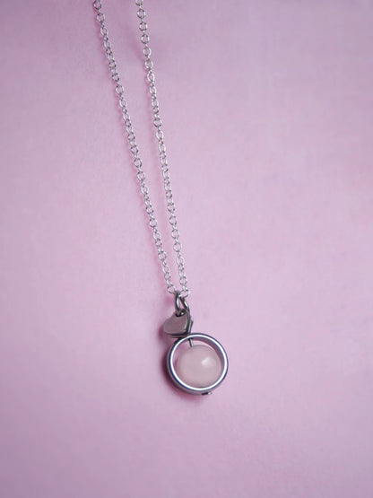 Fidget Necklaces, Rose Quartz Beed Fidget Jewellery with Stainless Steel Hearts, Worry Jewellery.