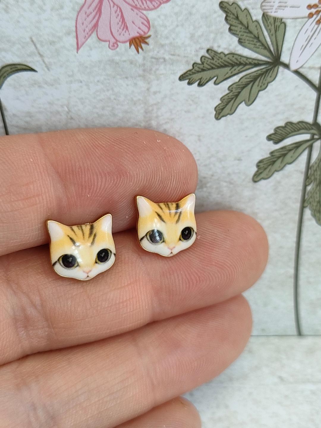 Cute Cat Studs, Tabby Cat Jewellery for Cat Lovers