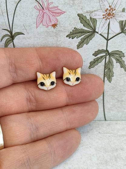 Cute Cat Studs, Tabby Cat Jewellery for Cat Lovers