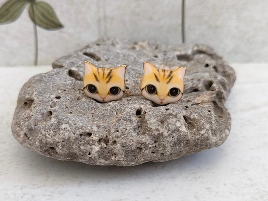 Cute Cat Studs, Tabby Cat Jewellery for Cat Lovers