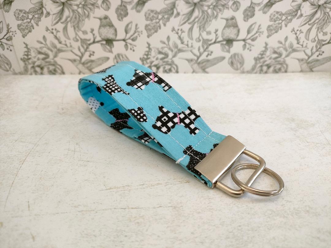 Scotty Dog Key Fob, Car key Accesorie, Dog Lover Gifts, Handy Key Organiser, Dog Print Fabric Keyring, Gifts for Mum, Small Handmade Key Fob