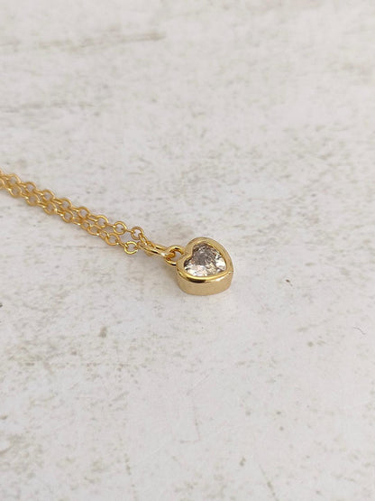 Heart shaped Cubic Zirconia Necklace, Tiny Gold CZ Pendant, Dainty Gold Chain, Gift for Mum