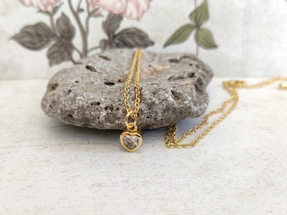 Heart shaped Cubic Zirconia Necklace, Tiny Gold CZ Pendant, Dainty Gold Chain, Gift for Mum