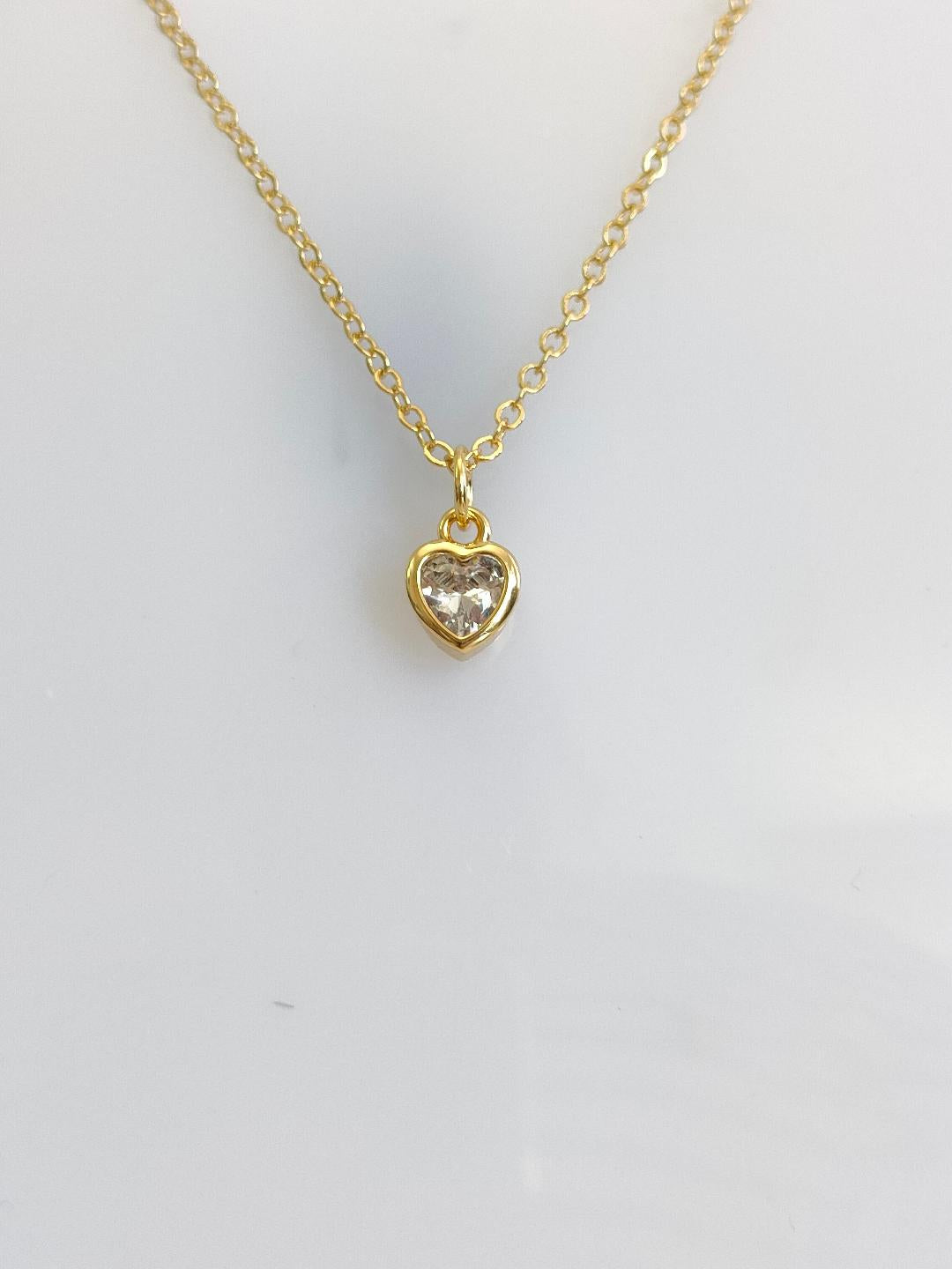 Heart shaped Cubic Zirconia Necklace, Tiny Gold CZ Pendant, Dainty Gold Chain, Gift for Mum