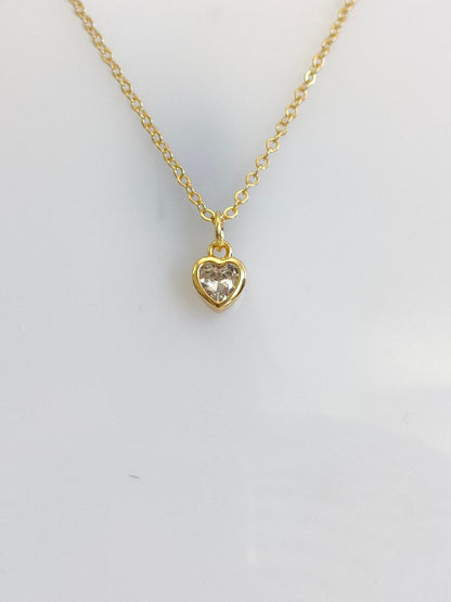 Heart shaped Cubic Zirconia Necklace, Tiny Gold CZ Pendant, Dainty Gold Chain, Gift for Mum