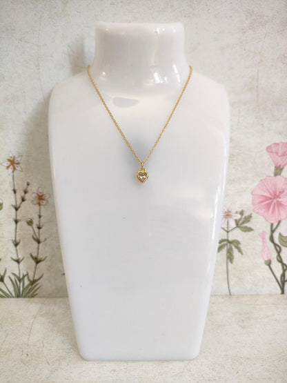 Heart shaped Cubic Zirconia Necklace, Tiny Gold CZ Pendant, Dainty Gold Chain, Gift for Mum