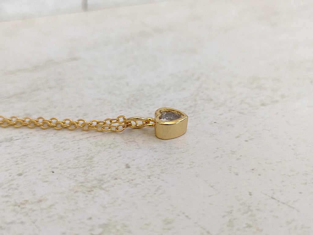 Heart shaped Cubic Zirconia Necklace, Tiny Gold CZ Pendant, Dainty Gold Chain, Gift for Mum