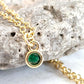Emerald Green CZ Necklace, Tiny Round CZ Pendant Necklace, Dainty Gold Chain Layered Necklace, Green Gemstone Necklace,