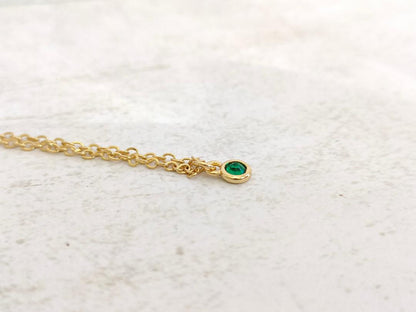 Emerald Green CZ Necklace, Tiny Round CZ Pendant Necklace, Dainty Gold Chain Layered Necklace, Green Gemstone Necklace,