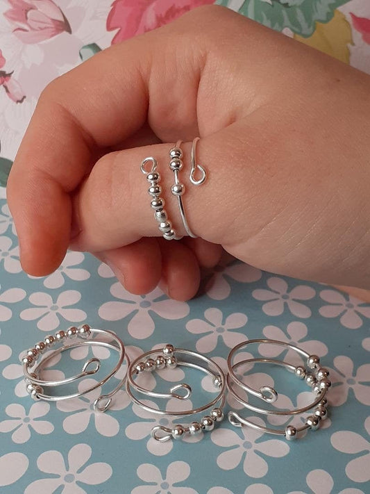 Thumb Fidget ring, Anxiety ring with Silver colour balls (1x ring Please read description) Basic Wire Ring