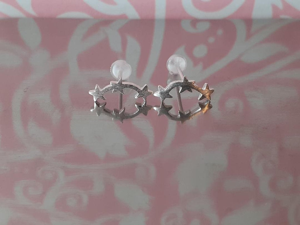 925 Sterling Silver (Stamped) Star Trio, Tiny Star Studs, Silver Star studs, Curved Star Trio Studs