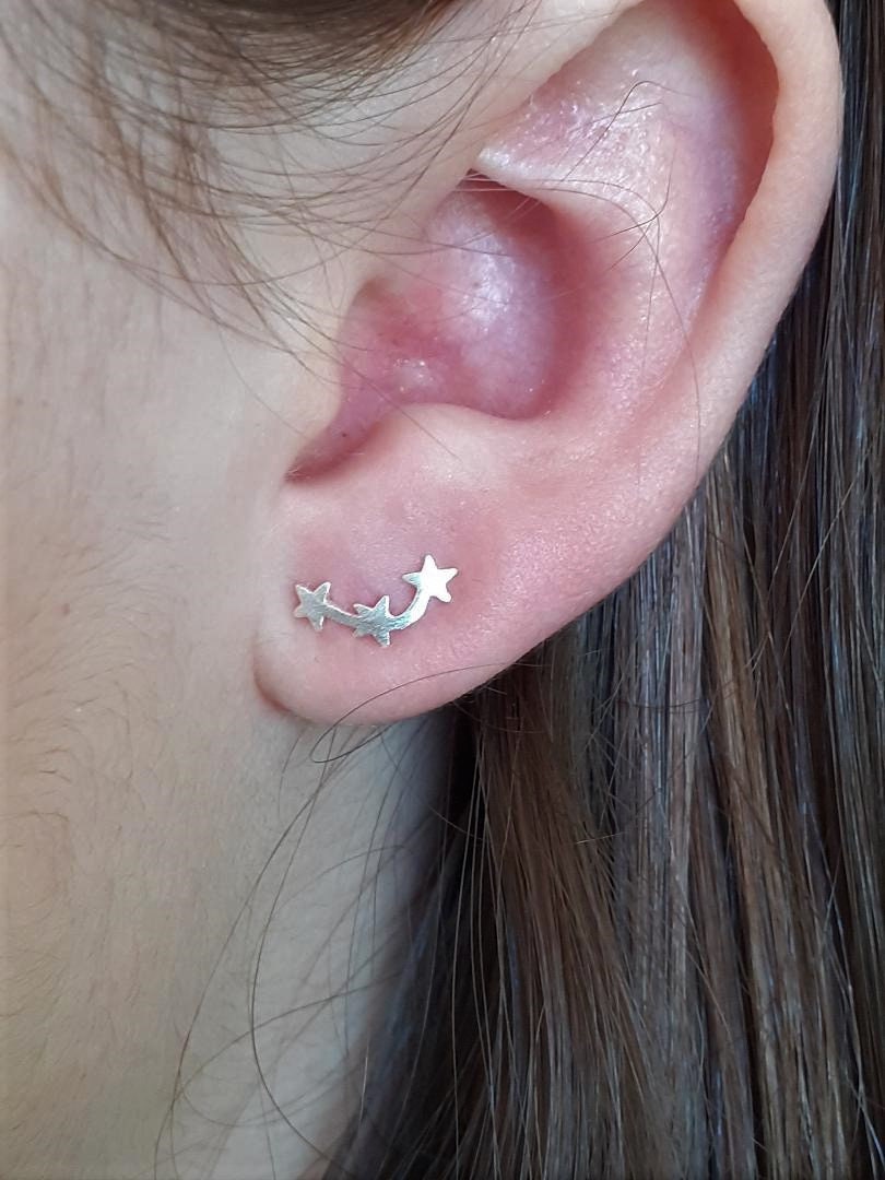 925 Sterling Silver (Stamped) Star Trio, Tiny Star Studs, Silver Star studs, Curved Star Trio Studs