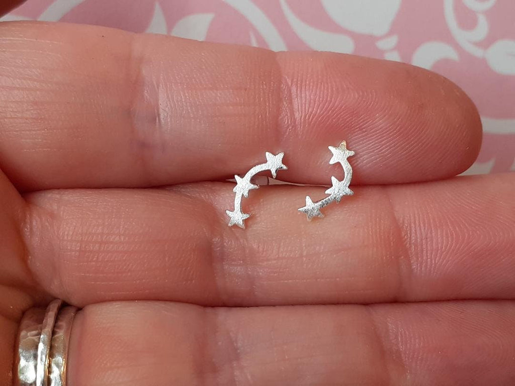 925 Sterling Silver (Stamped) Star Trio, Tiny Star Studs, Silver Star studs, Curved Star Trio Studs