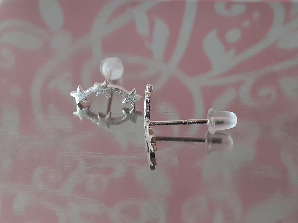 925 Sterling Silver (Stamped) Star Trio, Tiny Star Studs, Silver Star studs, Curved Star Trio Studs
