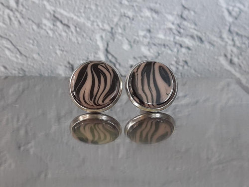 12mm flat Polaris Elements Cabochon in a Zebra Print, Zebra Print stud, Animal Print Stud