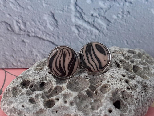12mm flat Polaris Elements Cabochon in a Zebra Print, Zebra Print stud, Animal Print Stud