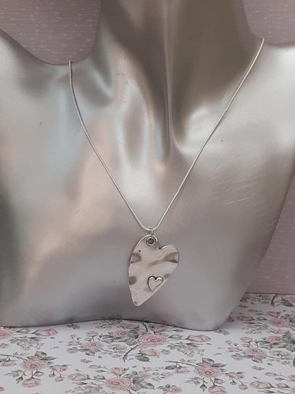 Large Heart Pendant, Silver Alloy Heart Necklace, Silver 925 Chain, Large Heart Chain.