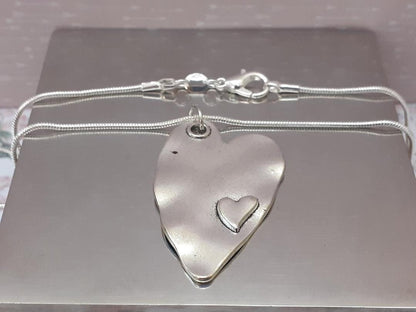 Large Heart Pendant, Silver Alloy Heart Necklace, Silver 925 Chain, Large Heart Chain.