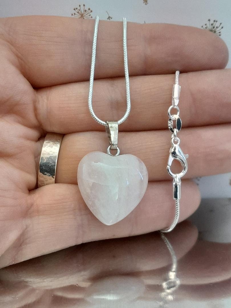 Large Rose Quarts Silver 925 pendant, Silver necklaces, Valentines Gift for Her, Romantic Necklaces, 18 inch Heart necklace