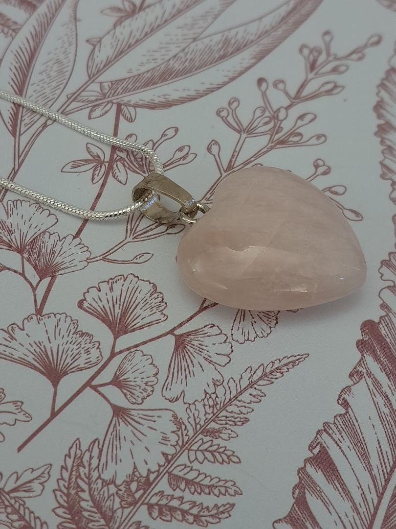 Large Rose Quarts Silver 925 pendant, Silver necklaces, Valentines Gift for Her, Romantic Necklaces, 18 inch Heart necklace