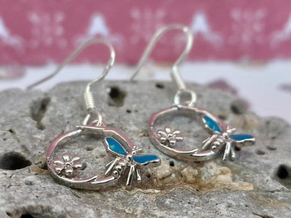 Silver Butterfly Earrings, Gift for Mothers Day, Cute Butterfly Earrings for her, Blue Enamel Butterfly 925 Earrings