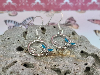 Silver Butterfly Earrings, Gift for Mothers Day, Cute Butterfly Earrings for her, Blue Enamel Butterfly 925 Earrings