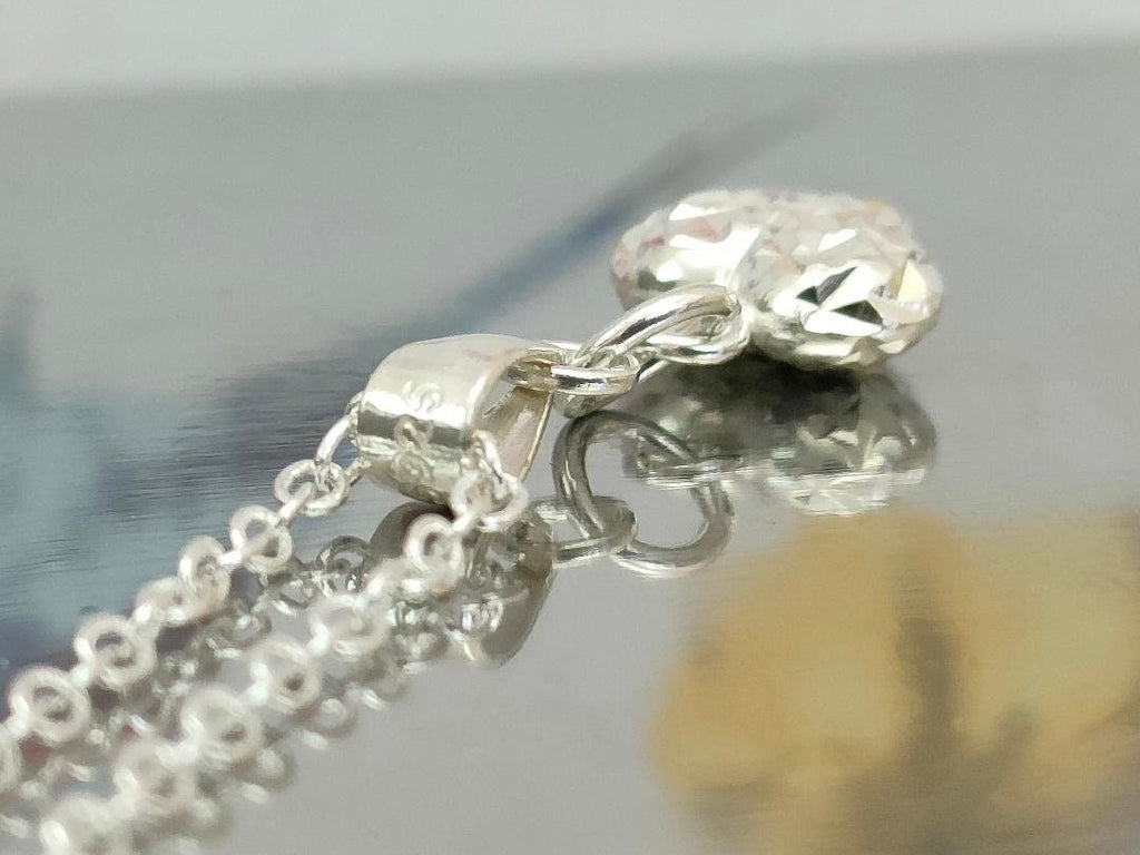 Silver 925 Textured Heart Necklace, Gift for Mothers Day, Minimalistic Heart Pendant for her, Heart 925 Necklace