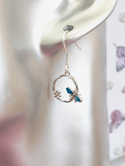 Silver Butterfly Earrings, Gift for Mothers Day, Cute Butterfly Earrings for her, Blue Enamel Butterfly 925 Earrings