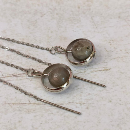 Natural Labradorite Spinner Threader Earring, Fidget Earrings, Spinner Threaders. 304 Stainless Steel jewellery, Gift for her.