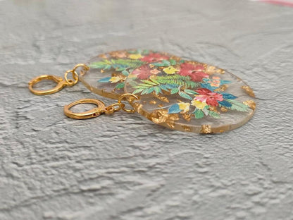 Oversized 90's Retro flower painted Earrings, Golden Huggie Hoops, Resin Dangle Drop Earrings, Gift for Mum .