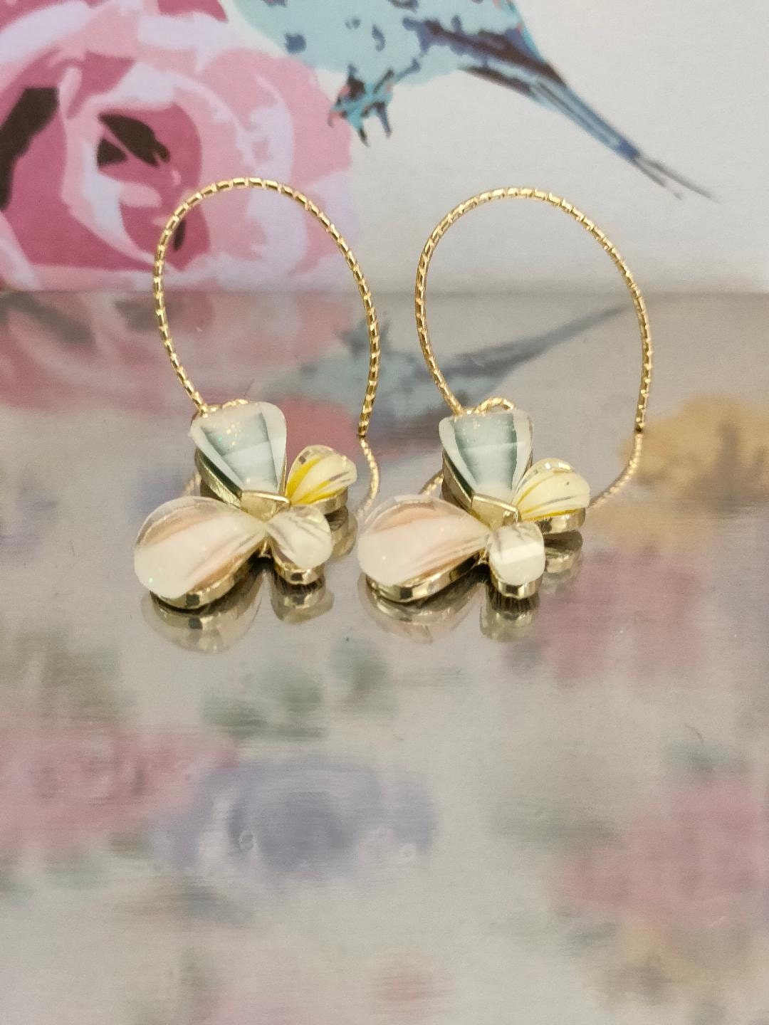 Butterfly Glass Gem Dangle Earrings, 18K Gold Plated Textured Earring Hooks, Summer Earrings, Butterfly Lover Hooks