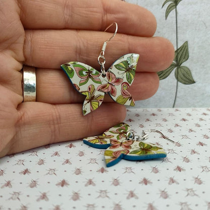 Printed 3D  Opaque Acrylic Butterfly Earrings, Light Green Dangle Drop Butterfly Earrings, Silver 925 Hook