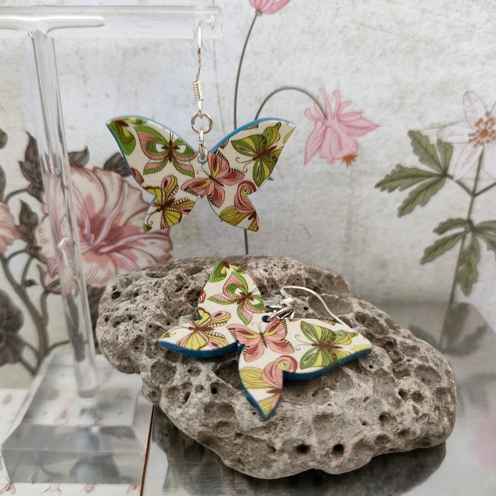 Printed 3D  Opaque Acrylic Butterfly Earrings, Light Green Dangle Drop Butterfly Earrings, Silver 925 Hook