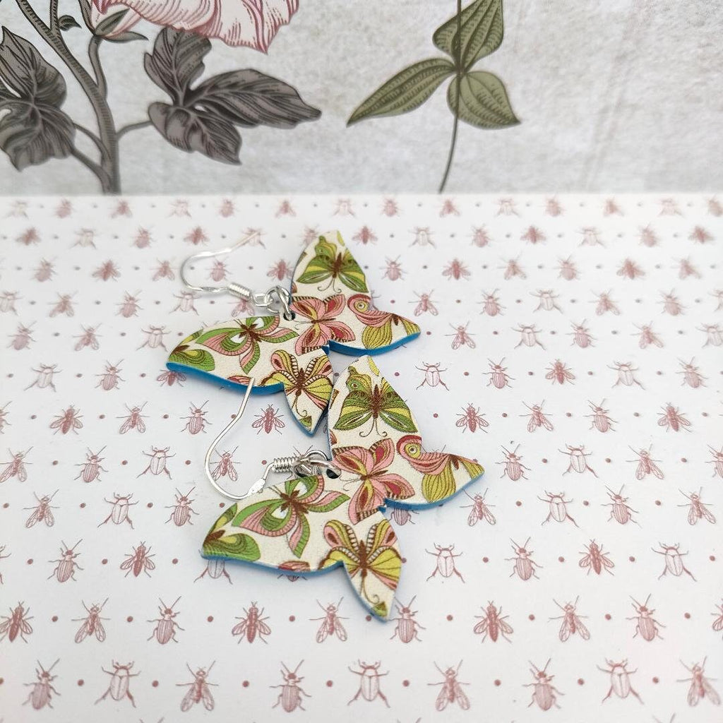 Printed 3D  Opaque Acrylic Butterfly Earrings, Light Green Dangle Drop Butterfly Earrings, Silver 925 Hook