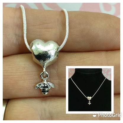 Bee Necklace with Chunky Heart, Bee Lover Jewellery, Gift for Bee Lovers, Silver 925 Chain 18inch