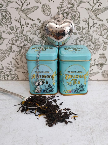 Heart Shaped Tea Infuser with Cute Cat Charm, loose Tea Infuser, Mesh Tea Strainer, herb infuser, Animal Themed Tea Gifts