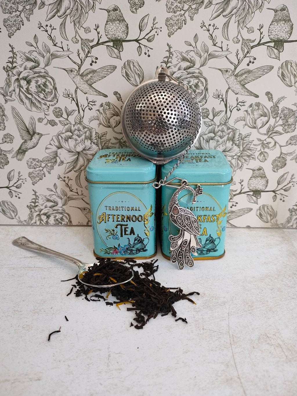Ball Mesh Tea Infuser with Peacock Charm, loose Tea Infuser, Mesh Tea Strainer, herb infuser, Animal Themed Tea Gifts