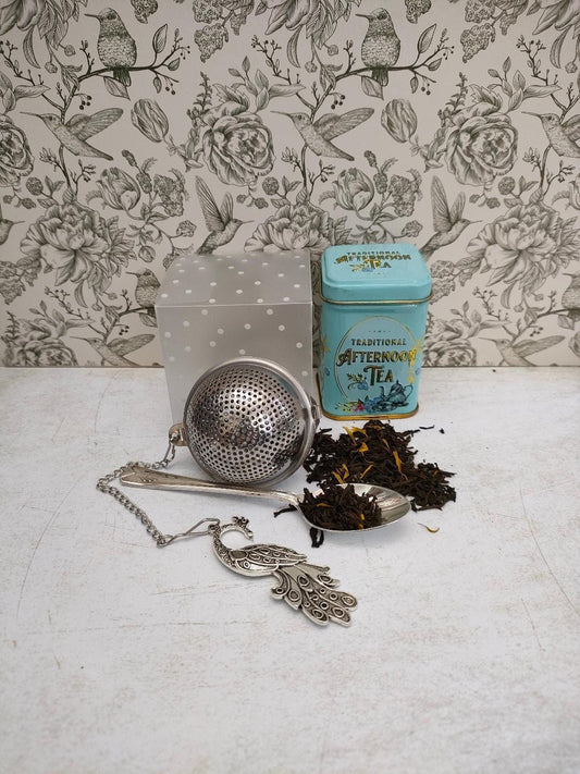 Ball Mesh Tea Infuser with Peacock Charm, loose Tea Infuser, Mesh Tea Strainer, herb infuser, Animal Themed Tea Gifts