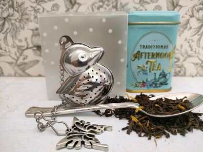 Duck Shaped Tea Infuser with Butterfly Charm, loose Tea Infuser, Mesh Tea Strainer, herb infuser, Animal Themed Tea Gifts