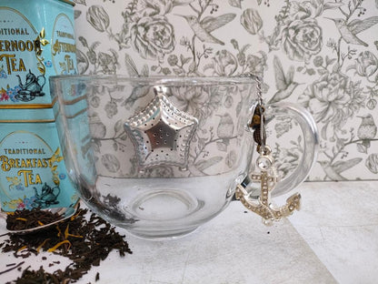 Starfish Shaped Tea Infuser with Cute Seahorse and Anchor Charm, loose Tea Infuser, Mesh Tea Strainer, herb infuser, Ocean Themed Tea Gifts