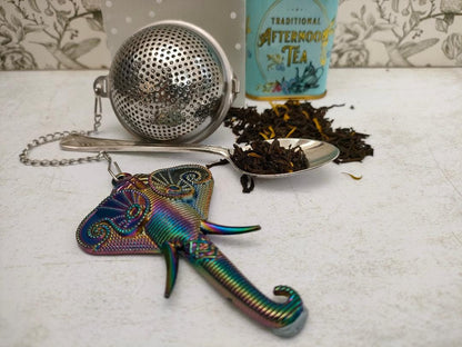 Ball Mesh Tea Infuser with Elephant Charm, loose Tea Infuser, Mesh Tea Strainer, herb infuser, Animal Themed Tea Gifts